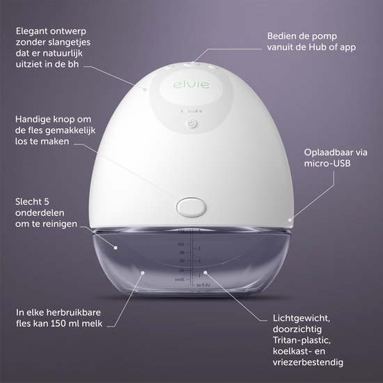 Elvie Pump  Enkele Elektrische Borstkolf - Draagbaar - Hands-free - Geluidsloos - Incl. 2 flessen