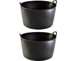 Plasticforte flexibele emmer / kuip - 2x stuks - zwart - kunststof - rond - 55 liter - 60 x 53 x 38 cm - wasmanden - tuinafval - speelgoed
