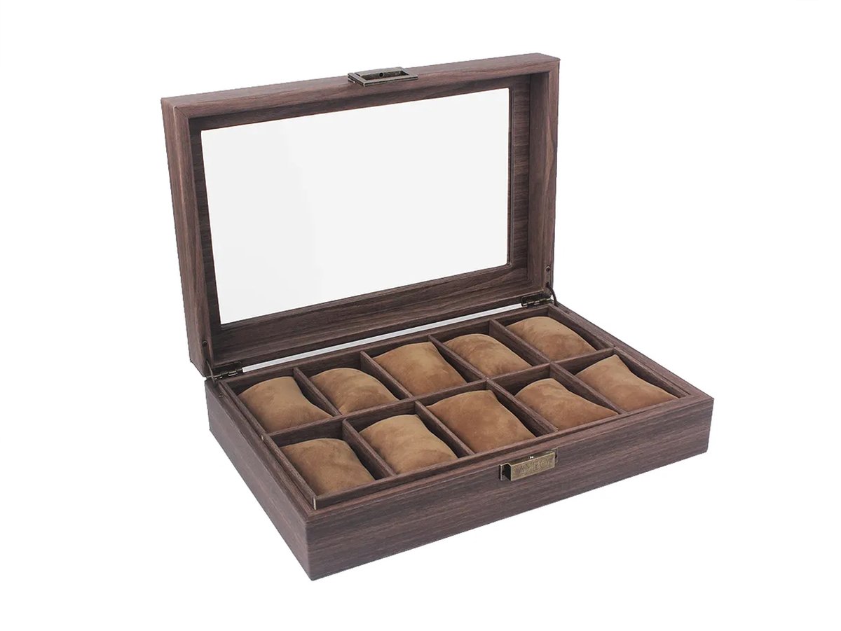 Luxe HorlogeDoos - Opbergdoos - 12 Vakken - Sieradendoos - Kist - Fluwelen Voering - Verwijderbaar Kussens - Watch Box - Vegan leder - Leather