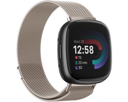 Strap-it Smartwatch bandje - Milanees bandje - geschikt voor Fitbit Versa 4 / Fitbit Sense 2 -sterrenlicht - Maat: Maat S