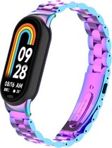 Stalen Smartwatch bandje - Geschikt voor Xiaomi Smart Band 8 stalen bandje - regenboog - Strap-it Horlogeband / Polsband / Armband