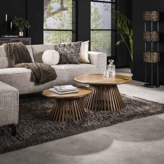 Salontafels rond mangohout - salontafel set - bijzet tafel | bol.com