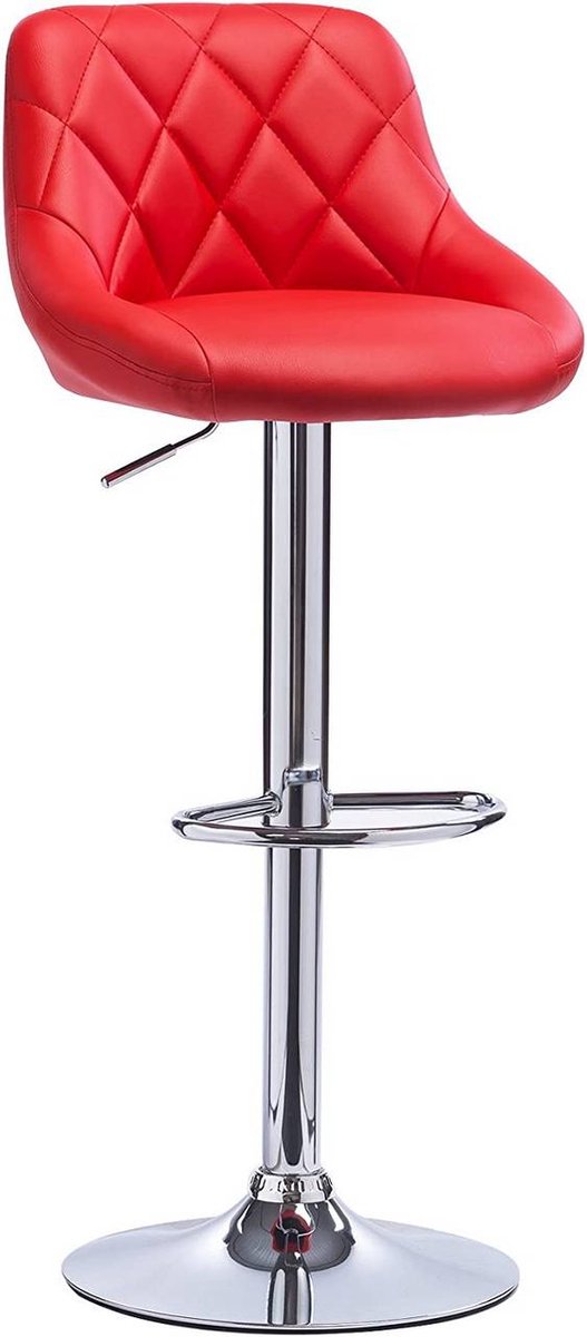Happyment Designer Barkruk Lerino - Met rugleuning - Stevig - Ergonomische barstoel - Zithoogte 60 - 82cm - Rood - Set van 1 - Keuken en bar - In hoogte verstelbaar