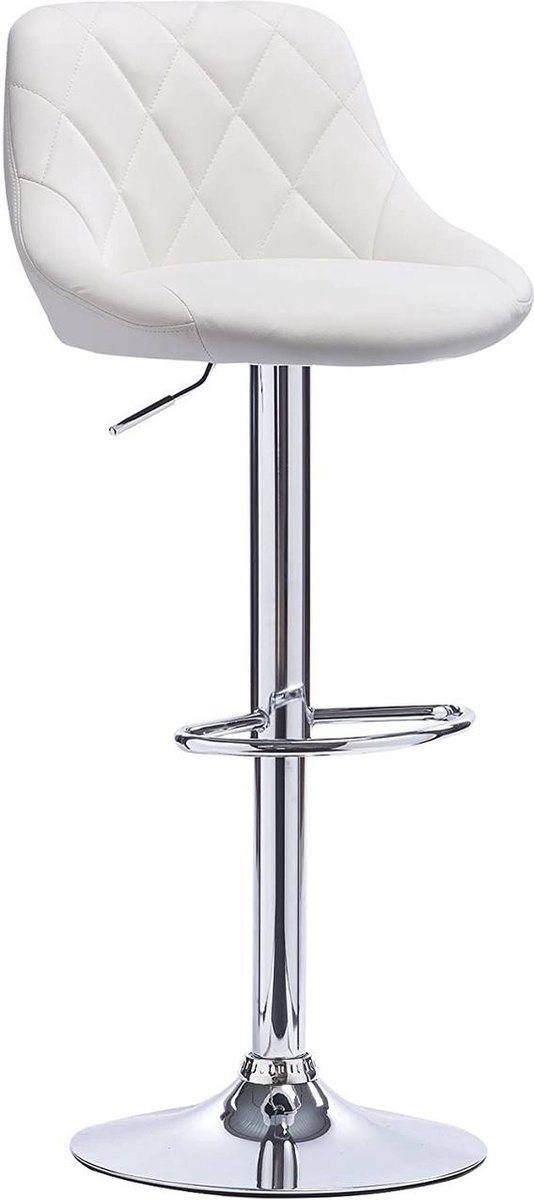 Happyment Designer Barkruk Lica - Met rugleuning - Stevig - Ergonomische barstoel - Zithoogte 60 - 82cm - Wit - Set van 1 - Keuken en bar - In hoogte verstelbaar