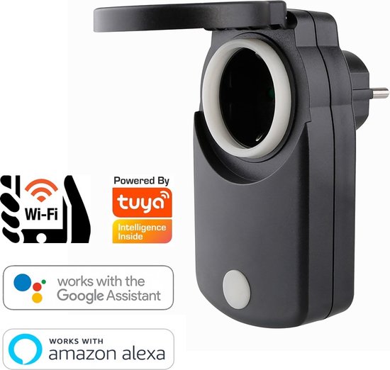 Wifi Stekkerschakelaar | Max 3600 Watt | Werkt via Tuya App / Google Assistant / Amazon Alexa | IP44 Binnen en Buiten gebruik
