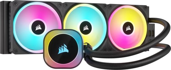 CORSAIR iCUE LINK H150i RGB - Vloeistof-koelsysteem - afmeting radiator: 360 mm - voor Intel LGA 1700, 1200, 115x, 2066, 2011-3, 2011 - AMD AM5, AM4 - 3x QX120 RGB fans - 1x iCUE LINK System Hub - aluminium, koper - zwart