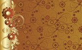 Fotobehang - Vlies Behang - Luxe Goud en Oranje Patroon van Bloemen - 254 x 184 cm