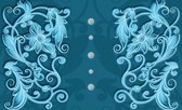 Fotobehang - Vlies Behang - Luxe Turquoise Bloemen Patroon - 254 x 184 cm