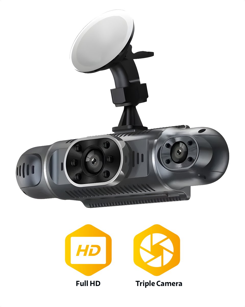 Teceye - 3-in-1 Dashcam – Dashboard Camera – Auto Camera – Triple Lens – Voor en Achtercamera – Full HD – Dashcam voor auto + 32GB SD kaart