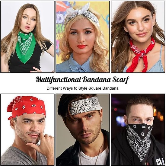 Aomig bandana-hoofdsjaal voor mannen en vrouwen, 12 stuks stijlvolle cowboy-hoofdbanden, zakdoek, multifunctionele haarsjaal paisley-print, unisex-hoofddoeken, bib party-gezichtsbedekkende hoofddeksels voor motorrijden