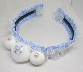 ZoeZo Design - haarband - diadeem - wit - lichtblauw - geruit - ponpoms