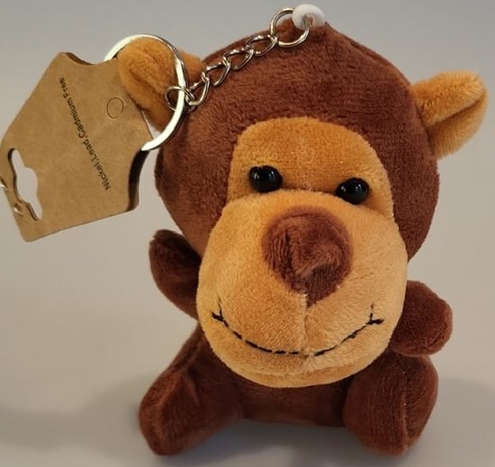 Een vrolijk gladde en zachte plush sleutelhanger / tassenhanger met knuffel aap eraan. (12cm x 10cm) Voor in de kinderkamer, je auto te plaatsen, in huis als decoratie of bijvoorbeeld aan je tas te hangen. Voor uzelf of als cadeau.