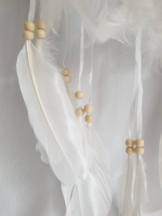 Grote Handgemaakte Dromen Vanger - Dream Catcher - Dream Catcher Groot - Indianen Deco Droomvanger Hart Kraaltjes Veren – Wit