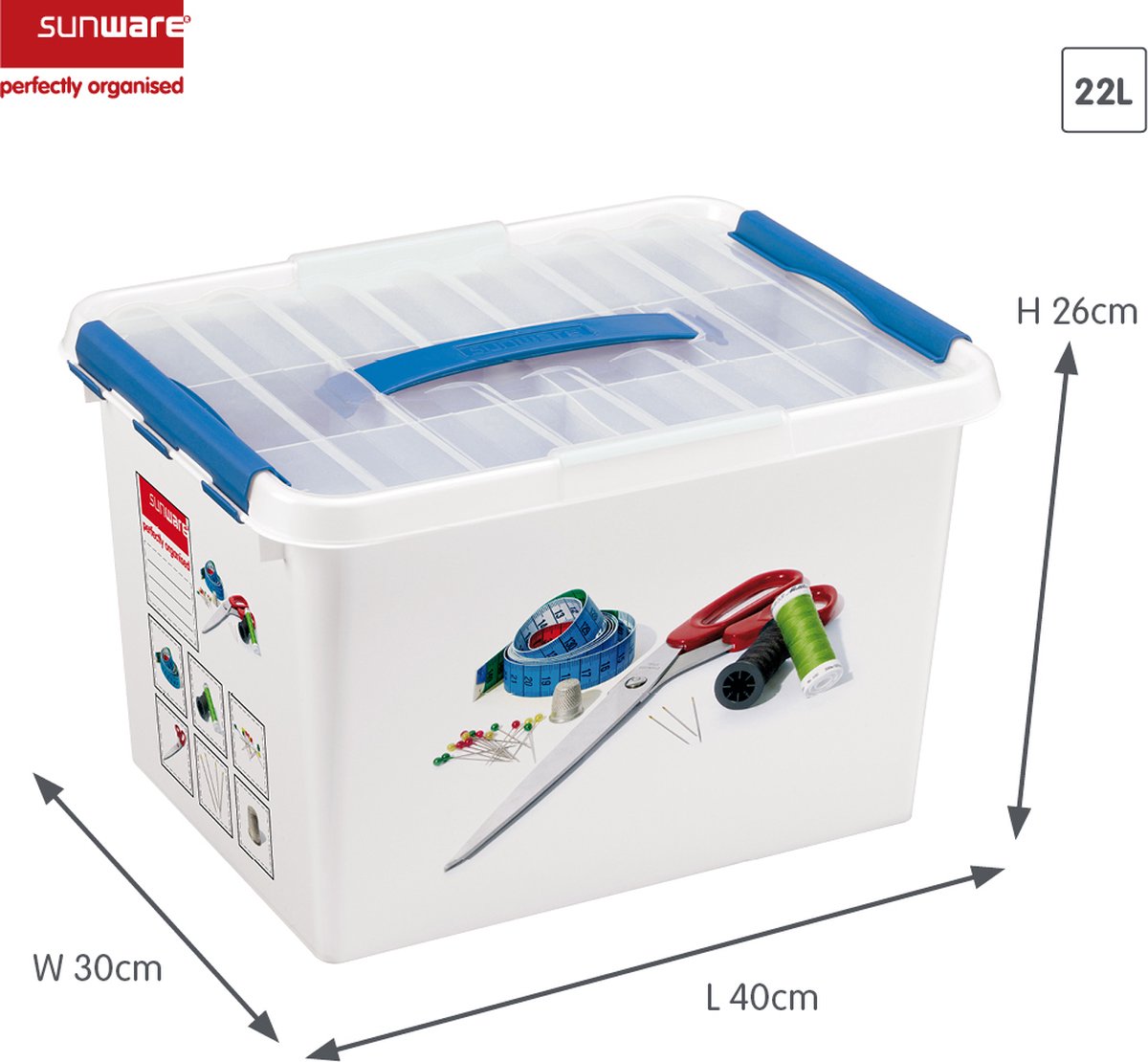 Boîte De Rangement 22L Transparente SUNWARE - 40x30x26 Cm - Couvercle Bleu - Fabriqué En Europe