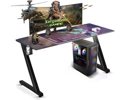 Xergonomic Game Bureau - Gaming Desk - Carbonfiber look - B125xH75xL62 cm - Computer Tafel - Incl. beker-, koptelefoonhouder en kabelorganizer - Xergax - Zwart