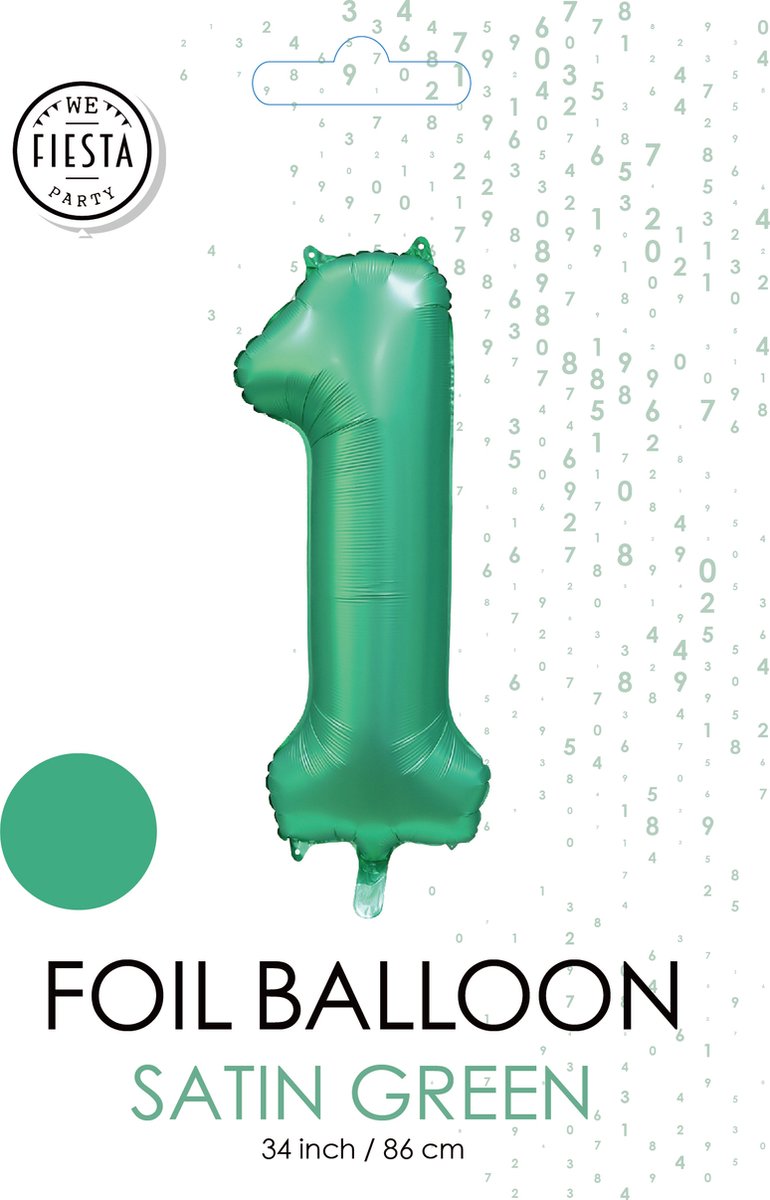folieballon cijfer 1 mat groen metallic