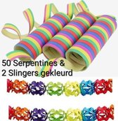 50 Serpentines Gekleurd & 2 Slingers , Carnaval, Verjaardag, Themafeest.