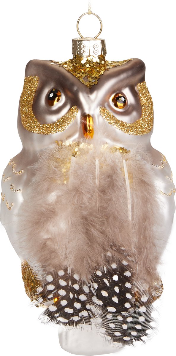 BRUBAKER Uil - Handgeschilderde Glazen Kerstbal - Handgeblazen Kerstversiering - Grappige Kersthanger - Kerstboom Decoratie- 13 cm
