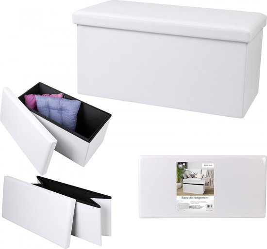 Multifunctionele Opvouwbare Opbergbox - 110L - Elegant Wit - FIELDA - Ruimtebesparende Bewaarbox - Bijzettafel - Kunstleren Bekleding - Ideaal voor Opslag en Zitplaats- Voetenbankje