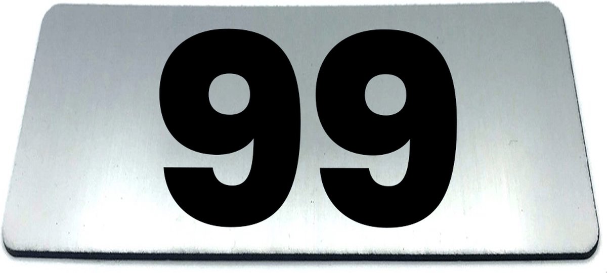 Nummerplaatje 99 - 80 x 50 x 1,6 mm - RVS-look geborsteld - Incl. 3M-tape | Nummerbordje - Deur en kamernummer - brievenbusnummers - Gratis verzending - 5 jaar garantie | Gratis Verzending