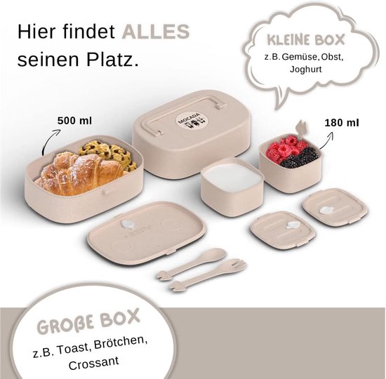 Mocada® Bento Box voor kinderen, inclusief 216-delige stickerset, BPA-vrij, lekvrije lunchbox met bestek en vakken, duurzame broodtrommel zonder schadelijke stoffen voor school en onderweg, roze