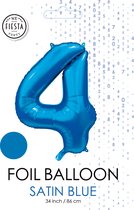 folieballon cijfer 4 mat blauw metallic