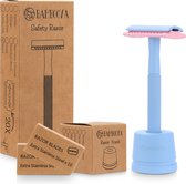 Safety Razor + Houder + 20 Scheermesjes Bamboe Milieuvriendelijke Set - Frosty Pink