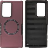 Hoesje Geschikt voor Samsung Galaxy S22 Ultra - MagSafe Hoesje - Shockproof Back Cover - Bordeaux Rood