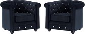Set van 2 fauteuils CHESTERFIELD - fluweel - zwart met kristallen knopen L 85 cm x H 72 cm x D 78 cm