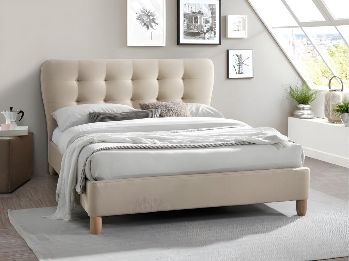 Vente-unique Bedframe stof crème 140 x 190 cm ELIDE