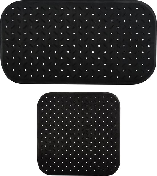 MSV Douche/bad anti-slip matten set badkamer - rubber - 2x stuks - zwart - 2 formaten