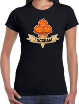 Bellatio Decorations Halloween verkleed t-shirt dames - pompoen - zwart - themafeest outfit - I scream XL