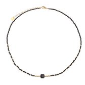 The Jewellery Club - Luna necklace black gold - Collier - Ketting - Vrouwen ketting - Kralen - Zwart - Stainless steel - 39 cm