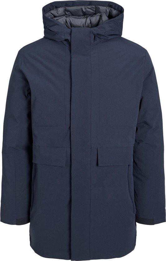 Allthemen Blazer voor heren met twee knopen en split achter, effen kleur, zakelijke jas, Donkerblauw, XXL