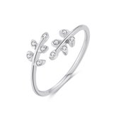 Twice As Nice Ring in zilver, open ring, 2 takjes met zirkonia 48