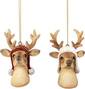 Goodwill Kerstbal-Hert met wintermuts Rood-Bruin H 8 cm Voordeel Ass. Per 2 Stuks