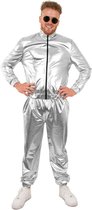 PartyXplosion - Glitter & Glamour Kostuum - Retro Trainingspak Zilver Space Attack Heren - Man - Zilver - Medium - Carnavalskleding - Verkleedkleding