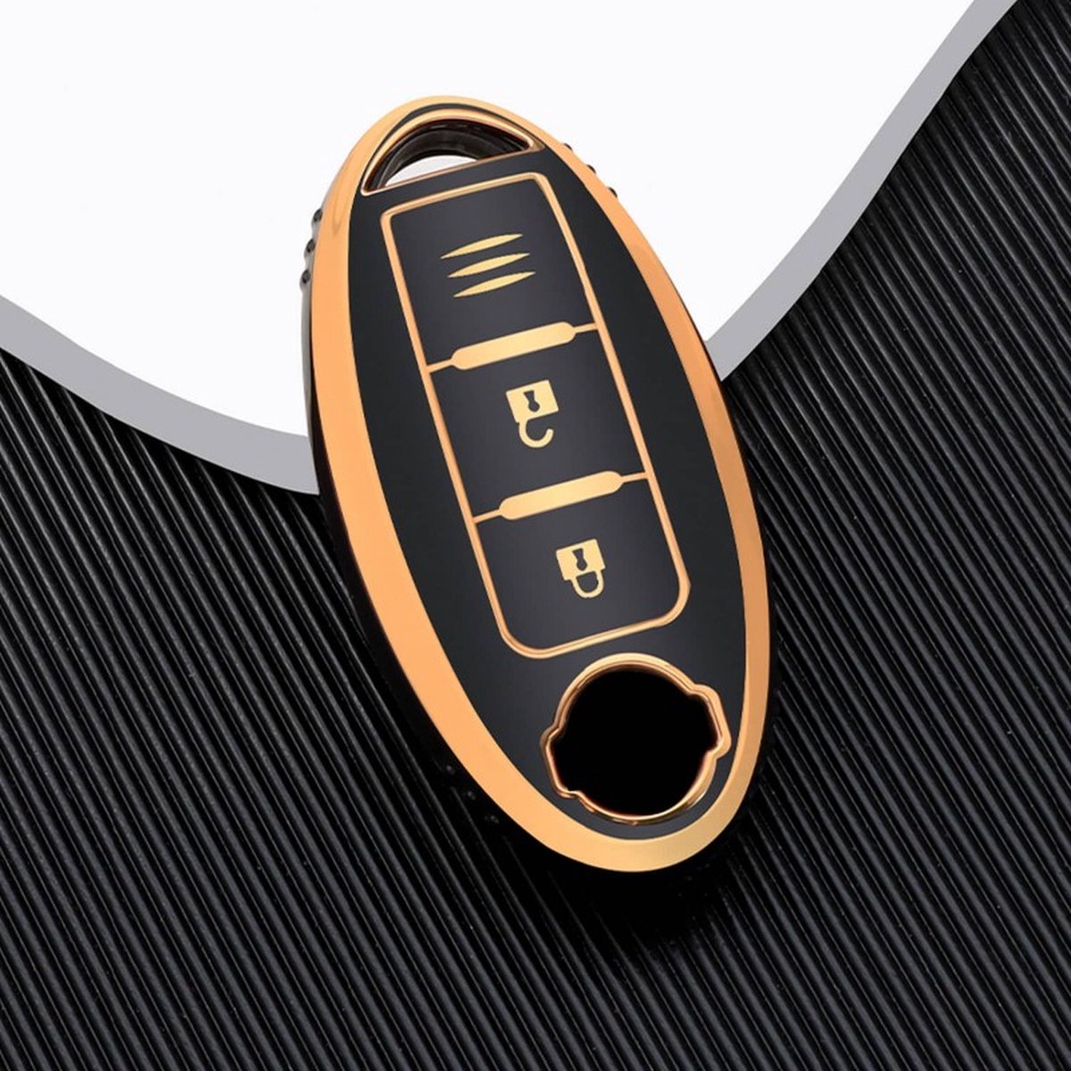Autosleutel hoesje - TPU Sleutelhoesje - Sleutelcover - Autosleutelhoes - Geschikt voor Nissan -zw-goud - A3C - Auto Sleutel Accessoires gadgets - Kado Cadeau man - vrouw
