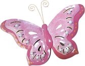 Floz Design metalen vlinder - vlinderdecoratie aan muur - binnen en buiten - 15 x 19 cm - roze - fairtrade muurdecoratie