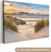 Canvas schilderij - Strand en zee 180x120 - Kamer decoratie accessoires duinen - Beach schilderijen woonkamer - Wanddecoratie slaapkamer - Wall decoration - Muurdecoratie keuken - Wanddoek interieur - Woondecoratie huis - Woonaccessoires