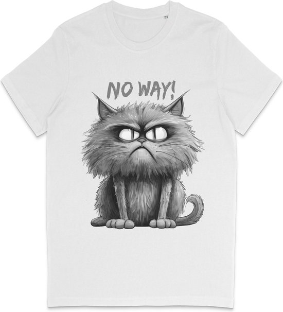 T Shirt Dames Heren - Grappige Kat Illustratie 'No Way'- Wit - 3XL