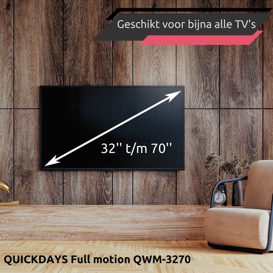 QuickDays TV Beugel - Draaibaar en Kantelbaar - 26 tot 70 Inch - Tot 45 KG – TV Beugels - Muurbeugel - Zwart - 55 inch - 65 inch - 32 inch - 43 inch - QuickDays