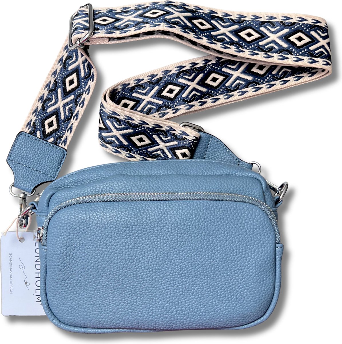 Lundholm tassen dames schoudertas dames crossbody tas jeans blauw - telefoontasje dames - cadeau voor haar - vrouwen cadeautjes tip - tassenriem dames bag strap | Scandinavisch design - Skagen serie