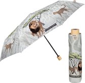Duurzame Opvouwbare Paraplu voor Vrouwen - Vouwparaplu Organisch Natuurlijk Houten Handvat met Handmatige Opening - Compacte Lichtgewicht Windbestendige Reisparaplu (Leeuw)