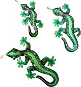 Floz Design muurdecoratie gekko - set van 3 - metalen hagedis om op te hangen - cadeau voor tienerkamer, kinderen of volwassenen