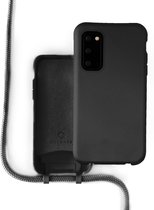Coverzs Silicone case met koord - Telefoonhoesje met koord - Backcover hoesje met koord - touwtje - geschikt voor Samsung Galaxy S20 - zwart