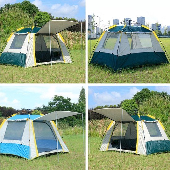 Tent 3-persoons geel wit groen van Merkloos — afbeelding 5