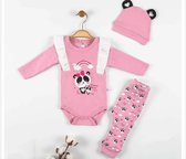 Babysetje 3-delig - Newborn kleding set /meisje - kraamcadeau- panda - babykleding - babykleertjes - Maat: 68 - roze