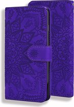 Hoesje geschikt voor iPhone 15 Pro Max - Bookcase - Pasjeshouder - Portemonnee - Mandalapatroon - Kunstleer - Paars