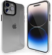 Coverzs telefoonhoesje geschikt voor Apple iPhone 14 Pro hard case met metalen camera bumper - doorzichtige hard cover met opstaande randen rondom camera - camera bescherming - zwart
